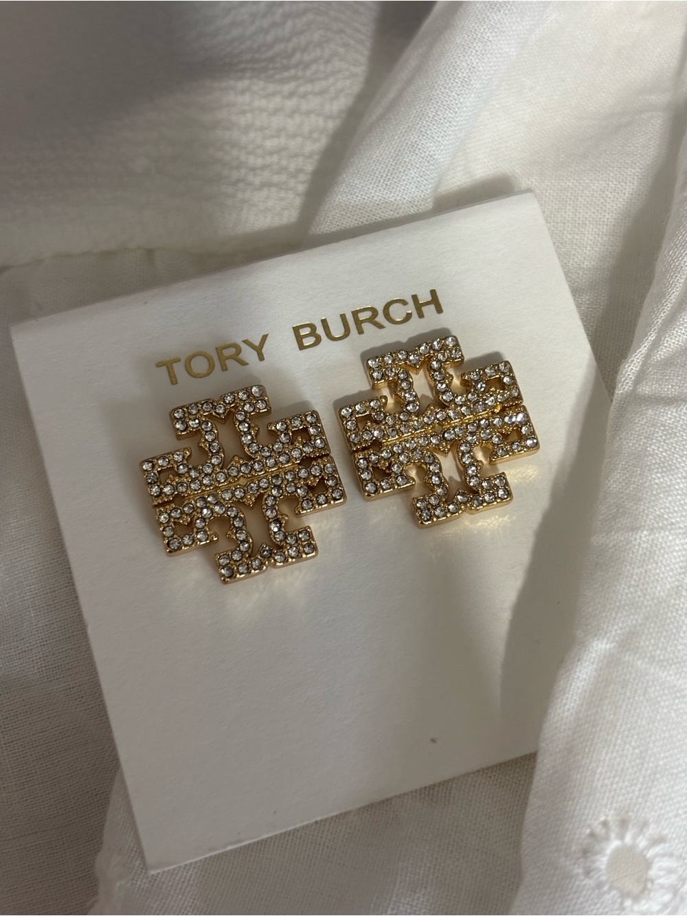 Tory Burch Gold Crystal Logo Studs